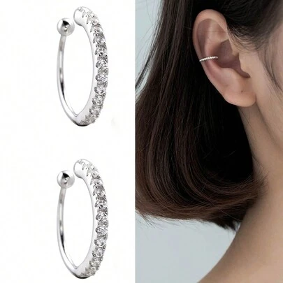 BALMORA 1pair Fashionable S925 Sterling Silver & Zirconia Ear Clip For Women Without Piercing, All-Match Gift For Daily Wear Wedding Bridal Jewelry