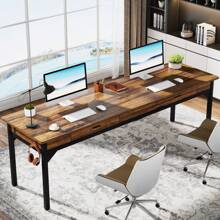 Tribesigns 78.7" Extra Long Computer Desk, [Double Desk] [2 Drawers], Two Person Desk Large Executive Office Desk, Writing Table Study Desk For Home Offic - Brown - View 1