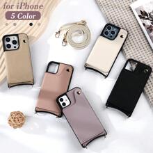 Korean Style Phone Case, Faux Leather Phone Protective Cover With Strap & Mirror, Compatible With Iphone 11 13 14 15 - Apricot Pink - View 5