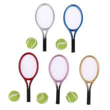 2pcs/Set 1:6 Doll House Mini Scene Accessories Simulation Mini Sports Goods Tennis Racquet Tennis Model Miniature Decoration - Silver - View 1