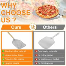 12 英寸披萨铲 铝合金披萨铲 带手柄 不粘 带孔披萨铲 轻便披萨铲 可重复使用披萨铲 适用于自制烘焙披萨面包