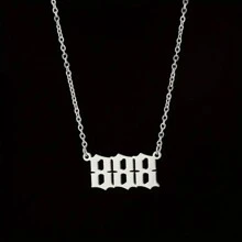 suteyi 1條不鏽鋼天使數字吊墜項鍊時尚幸運數字項鍊111 222 333 444 555 777 888 999 666 000 吊墜項鍊魅力首飾 - 銀色 - 查看 10