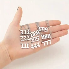 suteyi 1條不鏽鋼天使數字吊墜項鍊時尚幸運數字項鍊111 222 333 444 555 777 888 999 666 000 吊墜項鍊魅力首飾 - 銀色 - 查看 1