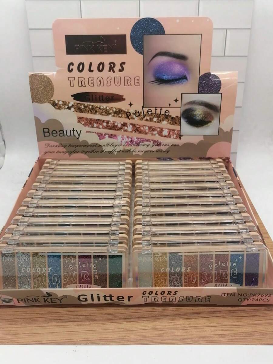 PINK KEY TREASURE GLITTER Shadow Palette, 8 Shades.