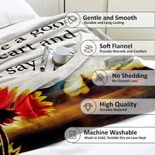 1 件白色字母和向日葵印花毯子,舒適可愛的法蘭絨長方形沙發毯,適合情人節和新年禮物,日常家居使用 - 彩色 - 查看 3