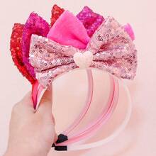 1pc Fashionable & Lovely Princess Style Korean Headband With Sequins, 3d Bowknot, Hearts & Flowers Design For Women'S Photography, Valentine'S Day & Other Festivals, Stage Performance - Red - View 3