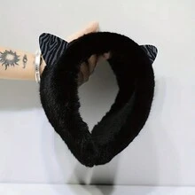 可愛的貓咪毛絨耳罩,帶耳朵的冬季保暖防寒毛絨耳罩,卡通頭帶保暖耳暖器適用於女士和女孩 - 米色 - 查看 6