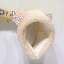 可愛的貓咪毛絨耳罩,帶耳朵的冬季保暖防寒毛絨耳罩,卡通頭帶保暖耳暖器適用於女士和女孩 - 米色 - 查看 9