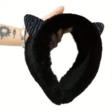 可愛的貓咪毛絨耳罩,帶耳朵的冬季保暖防寒毛絨耳罩,卡通頭帶保暖耳暖器適用於女士和女孩 - 米色 - 查看 5