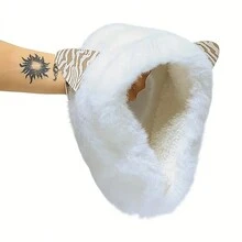 可愛的貓咪毛絨耳罩,帶耳朵的冬季保暖防寒毛絨耳罩,卡通頭帶保暖耳暖器適用於女士和女孩 - 米色 - 查看 3