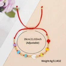 1入珠子手繩 小銅珠 手工可調節 可愛糖果色愛心堆疊珠寶 適合女性少女假日新款 - 彩色 - 查看 6