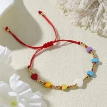 1入珠子手繩 小銅珠 手工可調節 可愛糖果色愛心堆疊珠寶 適合女性少女假日新款 - 彩色 - 查看 4