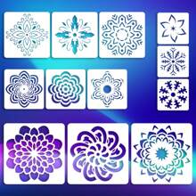 12張,9種不同風格的曼陀羅圖案點,20*20cm X3,15*15cm X3,13*13cm X3,9*9cm X3,藝術繪畫白色範本,空心彩色繪畫範本,牆面相冊裝飾範本,diy繪畫範本,繪畫剪貼簿,塗鴉印刷噴漆範本,採用pet材料製成,可清洗重複使用,適用於水彩畫、石畫、素描本、刮畫等,適用於牆面、紙張、紡織家具工藝品裝飾 - B68 - 查看 1