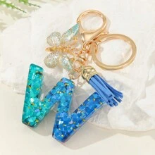 1入新款女士鑰匙扣,漸變藍色字母、水晶、閃粉、蝴蝶、流蘇吊飾,適用於情人節和聖誕紀念品或diy禮物 - 彩色 - 查看 11
