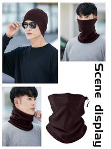 1pc Winter Outdoor Sports Windproof Fleece Reversible Thick Neck Warmer For Cycling, Skiing - Brown - View 8