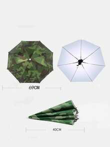 1 件装渔夫帽遮阳伞顶式伞帽轻便帽，直径 27 英寸/69 厘米，防水户外钓鱼伞带松紧带 - 軍綠色 - 查看 3