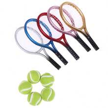 2pcs/Set 1:6 Doll House Mini Scene Accessories Simulation Mini Sports Goods Tennis Racquet Tennis Model Miniature Decoration - Silver - View 3
