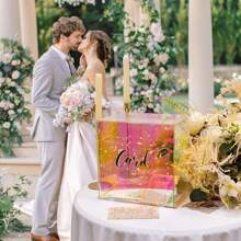 1pc New Design Wedding Card Box Acrylic Iridescent Color (25.5*25.5*15cm) With 2m 40 Led String Light*1 And Cards*1, Transparent Card Storage Box, Party Wedding Festival Birthday New Year Gift Decoration - Color - View 7