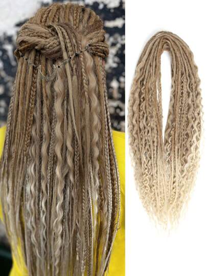 24" 3 In 1 Mixed Double Ended Dreadlock Extensions 15 Strands Handmade Synthetic Dreadlock Extensions Sets Hippie Dreadlock Style For Woman