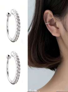 BALMORA 1對時尚S925純銀鋯石夾式耳夾，不需要穿孔的女士，全配禮物適用於日常婚禮新娘珠寶