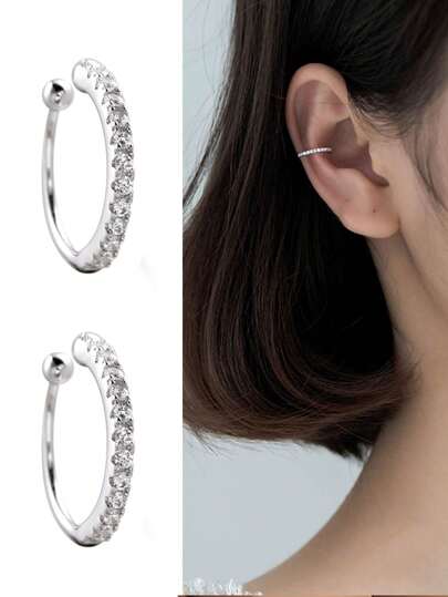 BALMORA 1 par fashionabla S925 Sterling Silver & Zirconia öronklämma för kvinnor utan piercing, All Match Present för dagligt slit Bröllopssmycken