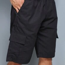 TOP MASCULINO Homens Bermudas Bolso com aba Cintura com cordão - Preto - Visão 1