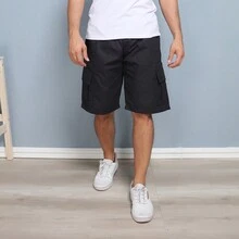 TOP MASCULINO Homens Bermudas Bolso com aba Cintura com cordão - Preto - Visão 2