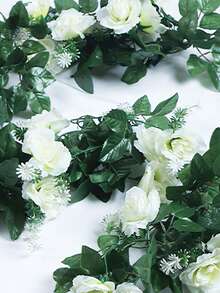 1入組10頭白花綠藤人造花,家庭裝飾用途 - 白色 - 查看 3