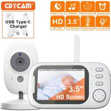 CDYCAM 3.5 Inch Wireless Video Baby Monitor Night Vision Temperature Monitoring 2 Way Audio Talk Baby Nanny Security Camera Video Nanny Radio Baby Camera Support 64GB SD Card - White - View 2