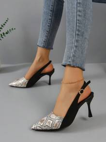 小尺碼高跟女鞋,法式復古風格,尖頭,舒適,細高跟,時尚水鞋,春/夏/秋/冬系列,女士拼接黑色涼鞋 - 黑色 - 查看 2