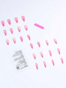 24 peças Unhas postiças femininas rosas com glitter em formato pontiagudo longo, com adesivo e lima de unha - Suprimentos para unhas - Multicolorido - Visão 2