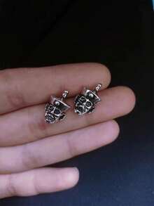 1pair Vintage Exaggerated Dark Style Zombie Stud Earrings For Men Daily Wearing - Antique Silver - View 4