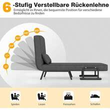 Sleeping Chair Sofa Bed With Sleeping Function, 4 In 1 Foldable Sofa Bed With 6-Way Adjustable Backrest & Removable Cushion, Relaxation Chair Sofa Bed For Home, Office, Up To 150kg - Màu xám đen - Xem 4