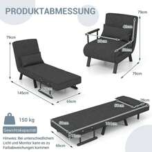 Sleeping Chair Sofa Bed With Sleeping Function, 4 In 1 Foldable Sofa Bed With 6-Way Adjustable Backrest & Removable Cushion, Relaxation Chair Sofa Bed For Home, Office, Up To 150kg - Màu xám đen - Xem 3