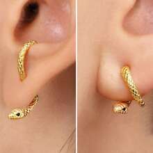 创意蛇形设计圈形耳环珠宝镶嵌朋克性感风格蛇形闪闪发光镶嵌圈形耳环性感嘻哈独特个性化风格耳环 - 金色 - 查看 1