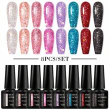 8入組7ml全息閃粉凝膠指甲油套裝,閃閃發光的亮片顏色,輕鬆卸除,適用於uv Led光療指甲彩繪 - 彩色 - 查看 1