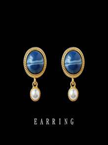 2入組巴洛克風格不對稱淡水珍珠手工設計霧面圓釘耳環,鍍925純銀針,高雅復古香港風溫柔珍珠耳飾 - 金色 - 查看 5