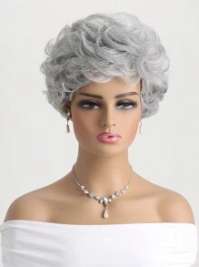 Của phụ nữ Đúng mốt Ngắn Bob Tóc xoăn Xám 10 Inch Sợi tổng hợp Chất xơ Tóc giả piece Tóc mái , Thích hợp Đối với Mặc hàng ngày - Xám - Xem 3