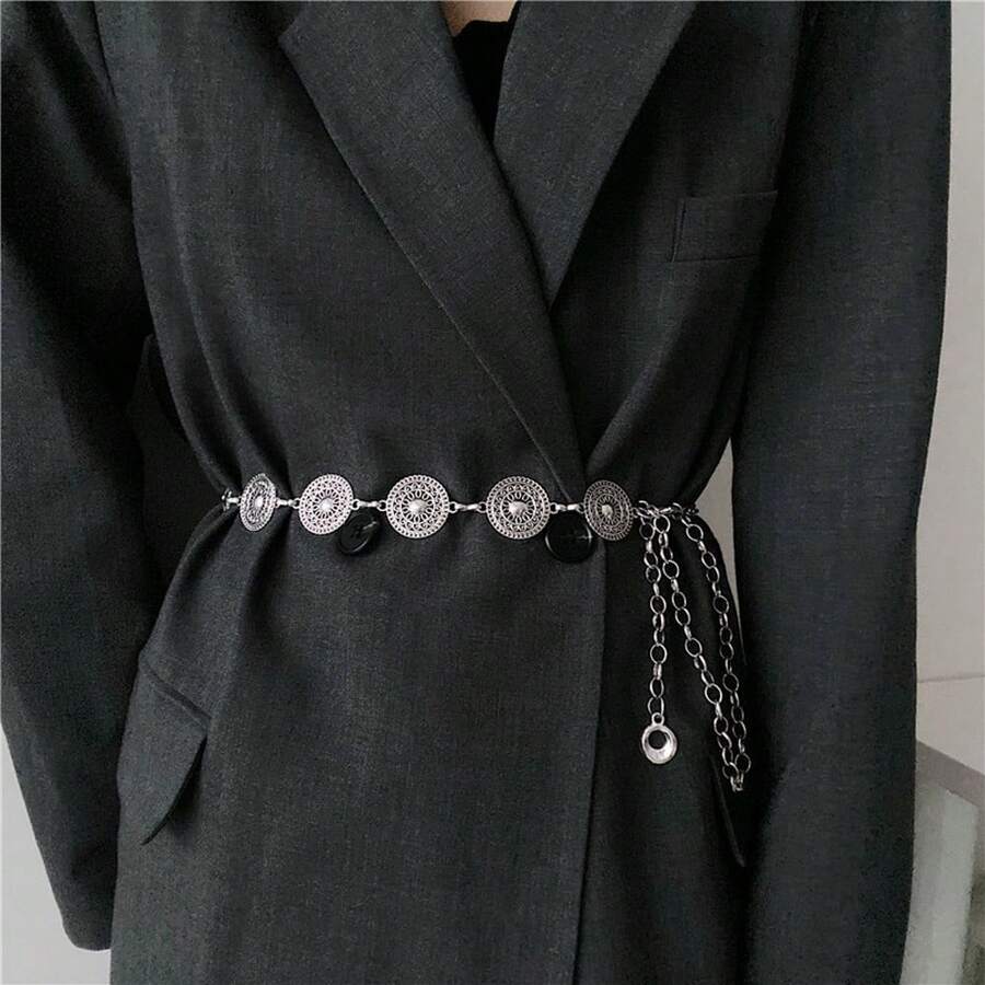 European And American Metal Chain Waist Belt For Women, Thin Waist Chain Decoration With Suit, Multi-Layer Ins Fashion, With Chain - Silver - View 1