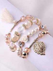 4 cái/bộ Châu Âu và Châu Mỹ Phong cách Đúng mốt Đơn giản , Cao quý Và Thanh lịch Nhiều lớp Hoa hồng Tua Ly Vòng tay cườm Đối với Quý cô , Lý tưởng Ngày lễ tình nhân Qủa tặng - B0054S - Xem 19