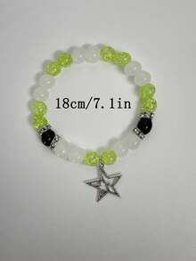 1pc European & American Style Double-Layered Hollow Out Star Bead & Pentagram Stone Bracelet For Women, Valentine'S Gift - Multicolor - View 3