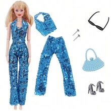 Juego de accesorios de ropa y joyería (no incluye la muñeca) para vestir a una muñeca de moda de 30 cm/11,5 pulgadas, un regalo para niños con vestidos apretados y sexys - Azul - Ver 9