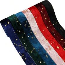 2Meter/Lot Double-Sided Gold Star Golden Velvet Cloth Ribbons 1"(25MM) Bow Cap DIY Clothing Accessories Party Gift - Multicolor - View 4