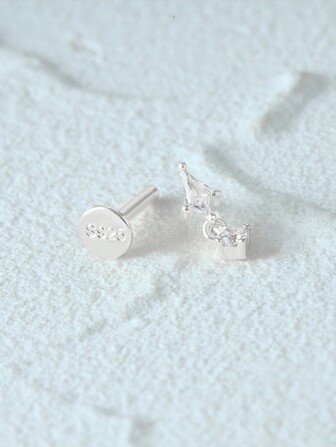 1 szt Srebro próby 925 Trójkątny Kolczyki Z Styl Ins Pasuje do wszystkiego Diamentowo inkrustowany Piłka Piłka Mały Ucho Kość Ćwiek Panie Biżuteria Odpowiedni Dla dziewcząt Prezenty