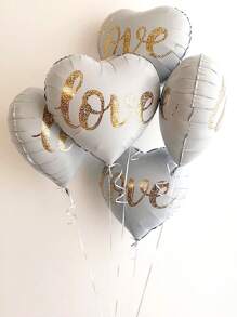 5入組18英寸「愛」字印花心形鋁箔氣球,適用於婚禮、情人節和派對裝飾 - 彩色 - 查看 1