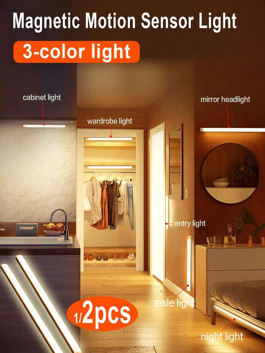 櫥櫃燈 - 無線動感感應LED燈條,適用於餐具室,壁櫥,廚房,浴室 - USB充電磁性櫥櫃照明,具自動關閉和白天感應功能 - 白色 - 查看 1