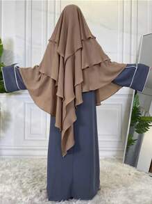 Lenço De Adoração Em Casa Islâmica Estilo Chiffon De Camada Tripla De Alta Qualidade, Pode Ser Usado Para Cobrir O Rosto, Envoltório De Cabeça Extragrande - Caqui - Ver 3