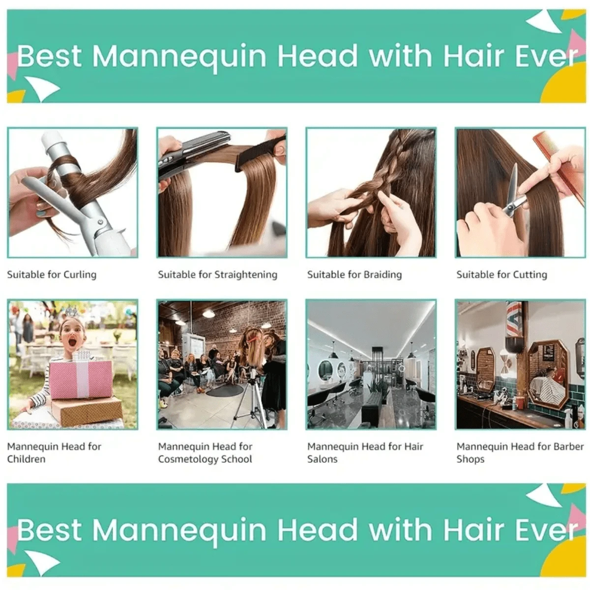 100% Real Hair Mannequin Head Training Head Manikin Cosmetology Doll ...