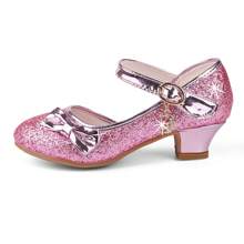 Girls Princess Shoes Sequins Sweet Bows High Heels Wedding Party Dress Shoes Dance Bright Diamond Cosplay Christmas Festival Shoes Pink Blue Purple Gold Silver - 淺粉色 - 查看 2