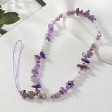 Purple Stone Beaded Cell Phone Lanyard - Purple - View 3